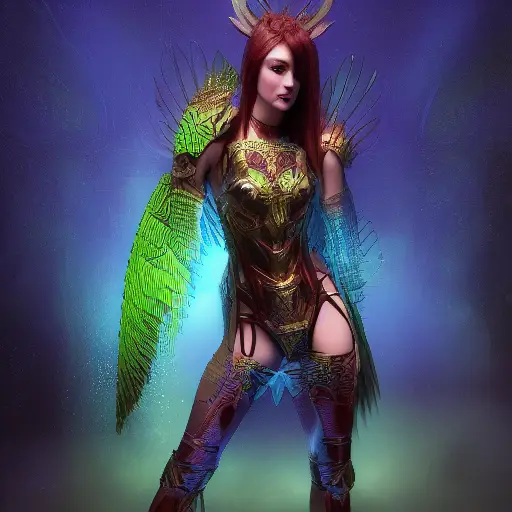 03583-2512826420-titania waframe battle armor realistic photo anaglyph agtie, highly detailed, halo light, bokeh, vivid colors, greens and blues,.webp